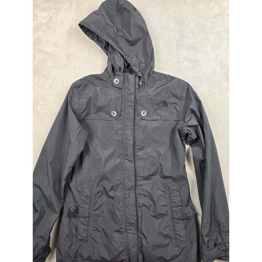 The North Face HyVent Rain Jacket Womens Small Black Hooded Full Zip Coat